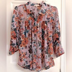 Love On A Hanger Peasant Floral Blouse Size Small